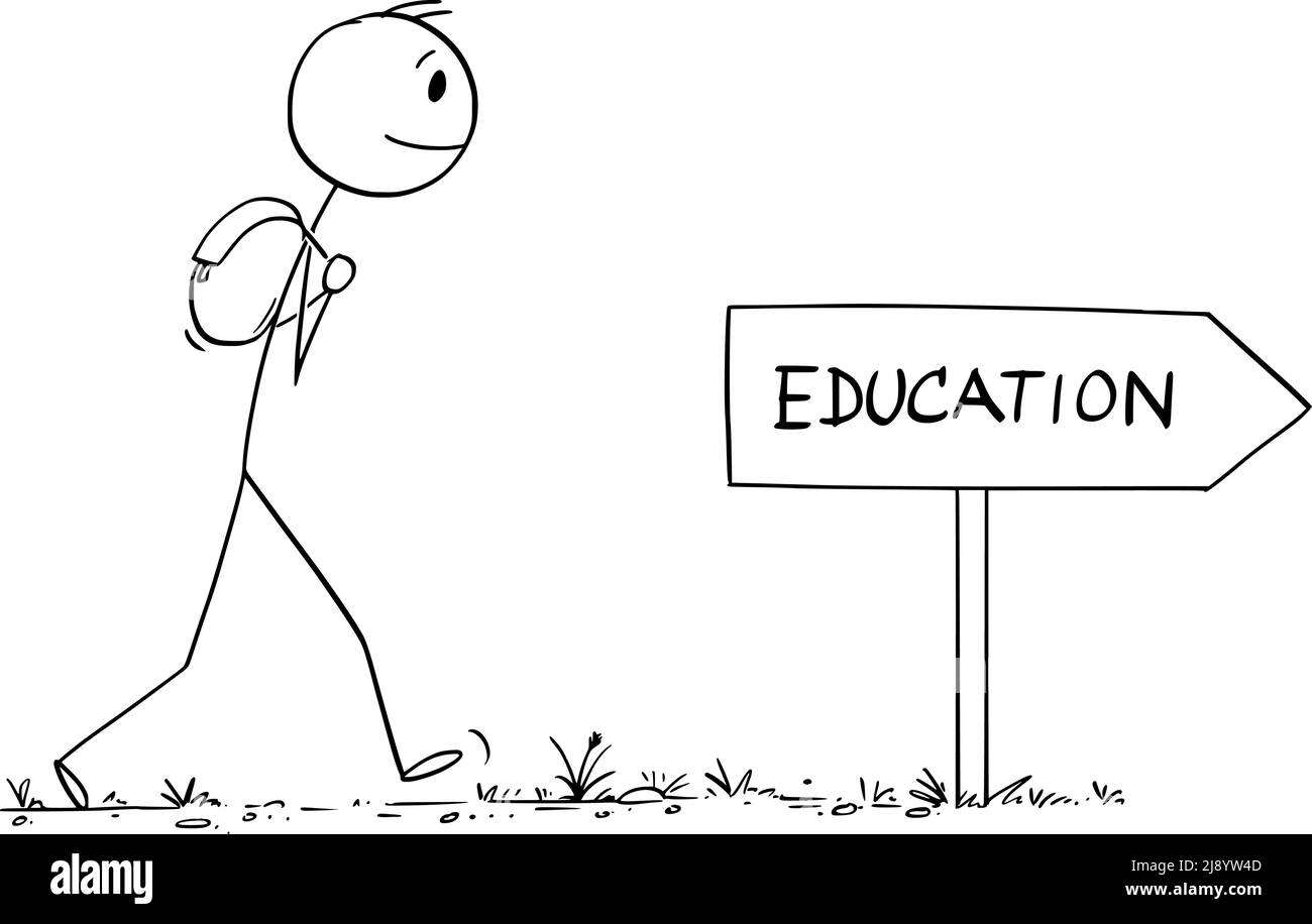 Studente in viaggio per l'istruzione o la scuola, illustrazione del Vector Cartoon Stick Illustrazione Vettoriale