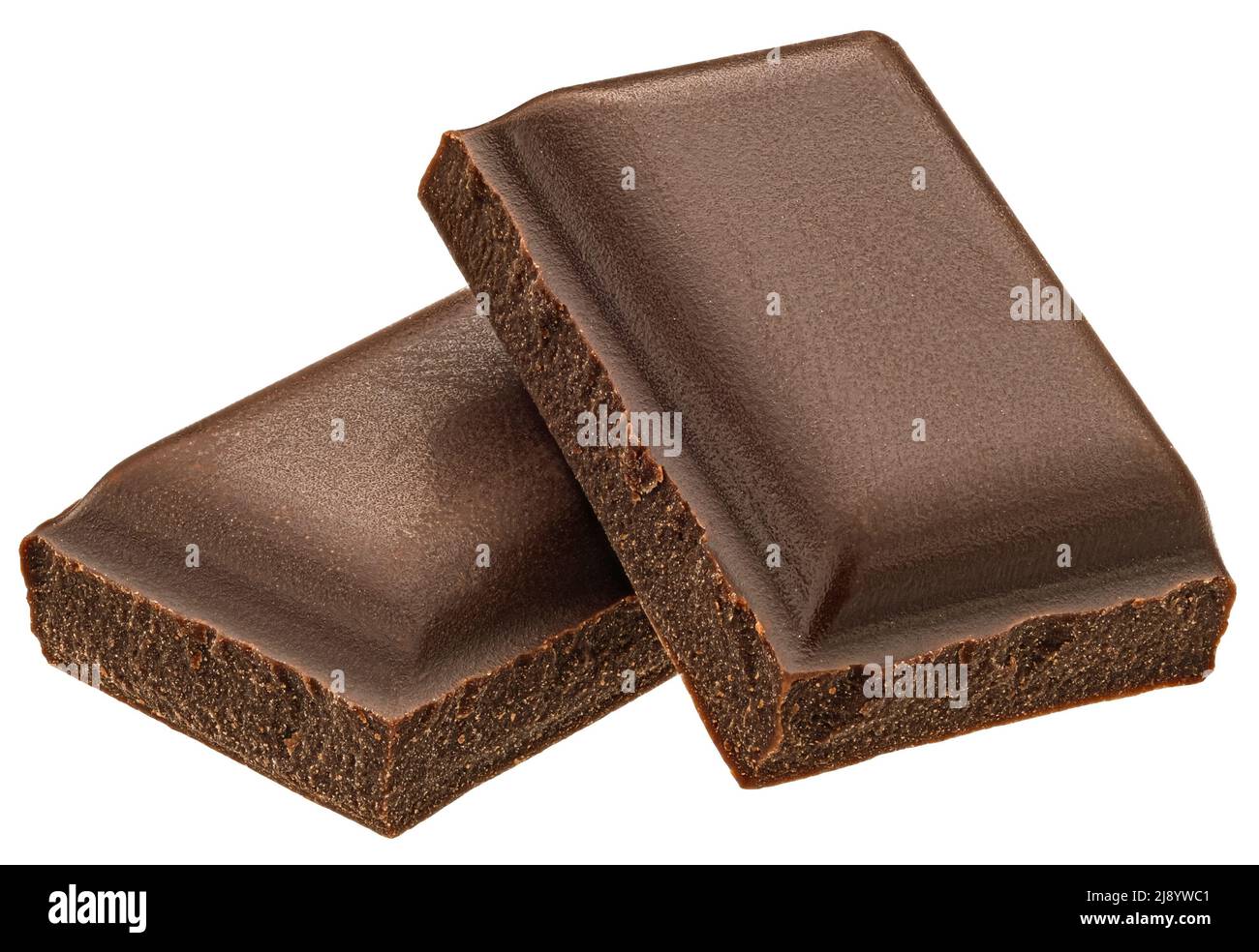 Pezzi di cioccolato al latte isolati su sfondo bianco Foto Stock Pezzi di cioccolato al latte isolati su sfondo bianco Foto Stock