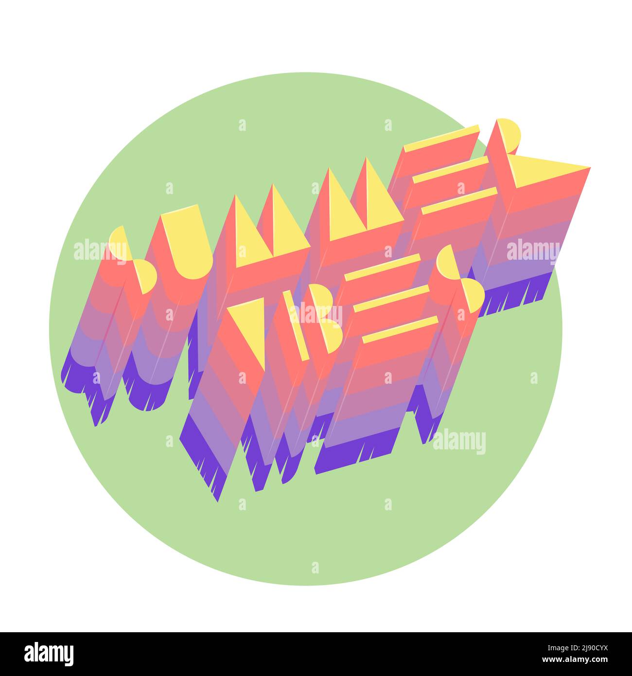 Vibes estivi, 3D lettere colorate, mood estivo Illustrazione Vettoriale