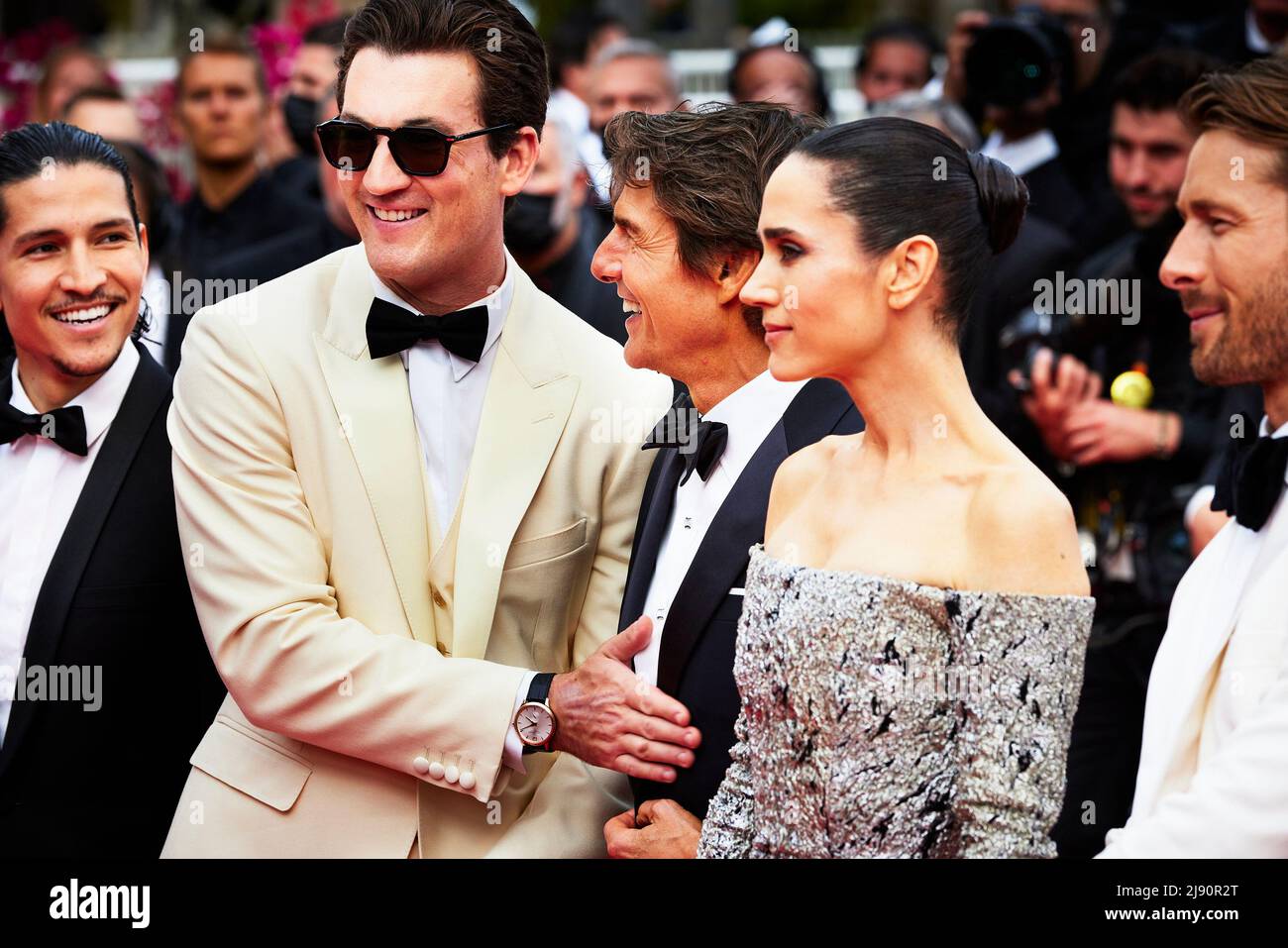 Cannes, Francia, 18 maggio 2022 Top Gun Maverick - Red Carpet- Festival Cannes 18 maggio 2022 con Tom Cruise, Miles Teller, Jennifer Connelly Foto Stock