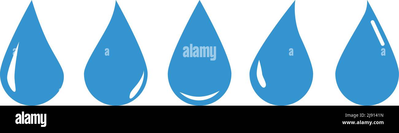 Goccioline d'acqua con goccioline d'acqua di forma diversa e goccioline d'acqua lucide. Vettore modificabile. Illustrazione Vettoriale