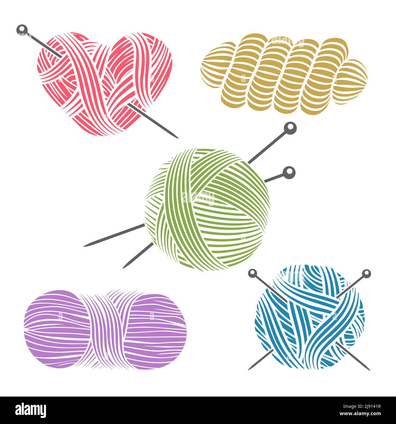 Filato stirato a mano per maglieria. Maglia e artigianale, artigianato e palla, ago e hobby, illustrazione vettoriale Illustrazione Vettoriale