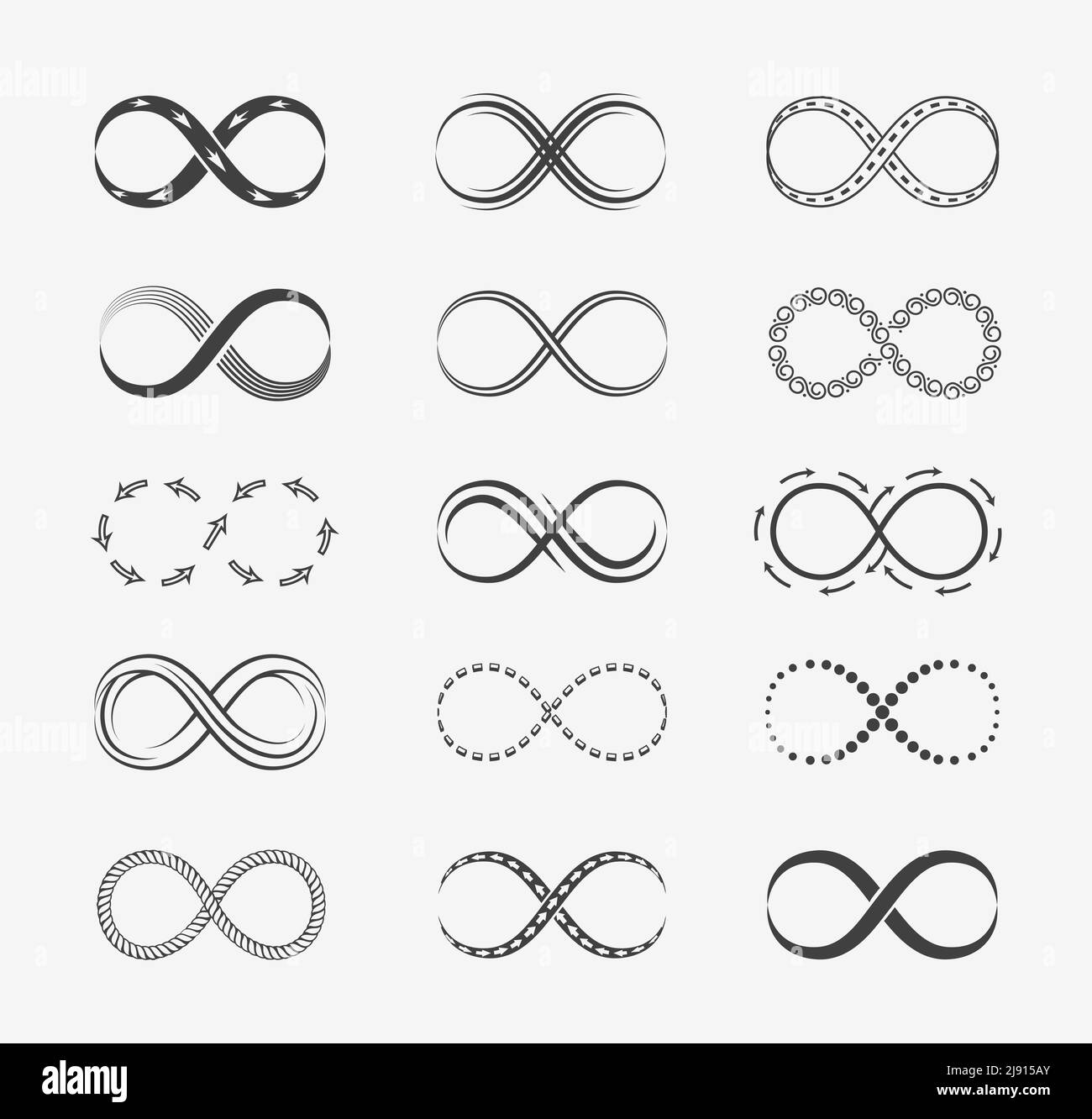 Set di icone di linee vettoriali infiniti. Disegno del simbolo dell'elemento, illustrazione del segno, eternità della forma Illustrazione Vettoriale