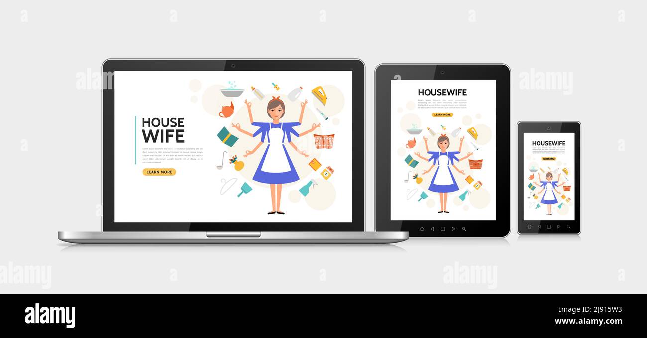 Concetto di &Flat Housewife Adaptive Design Illustrazione Vettoriale