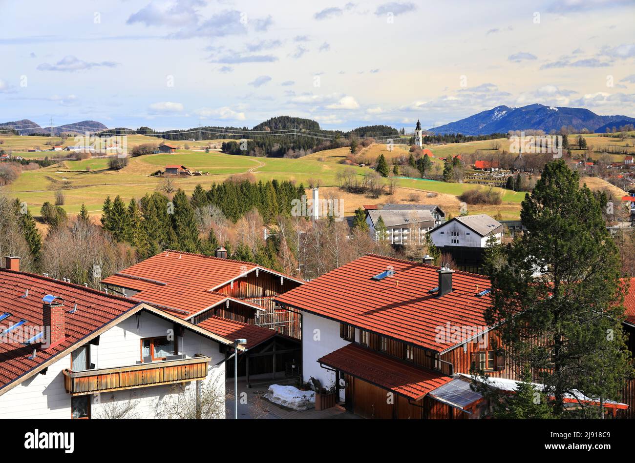Vista del villaggio Pfronten. Le Alpi. Baviera, Germania, Europa. Foto Stock