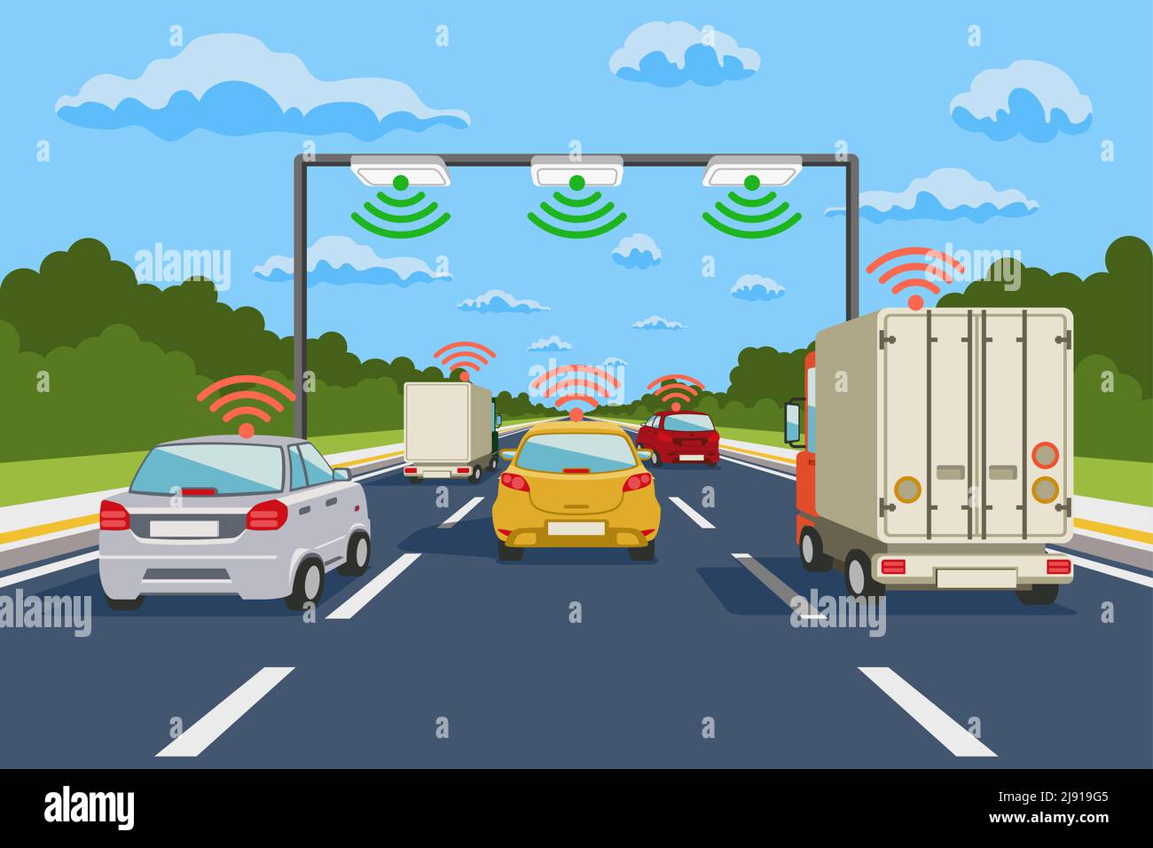 Infografiche vettoriali del sistema di comunicazione stradale. Illustrazione della comunicazione su strada e del sistema autostradale Illustrazione Vettoriale