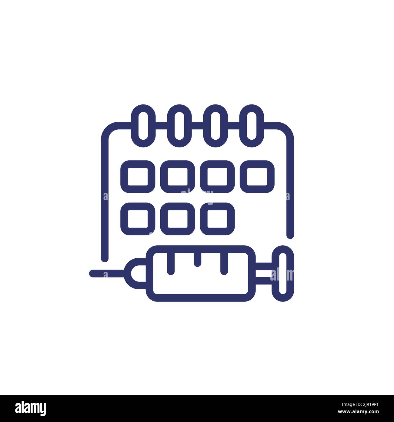 Icona della linea del programma di immunizzazione con un calendario Illustrazione Vettoriale