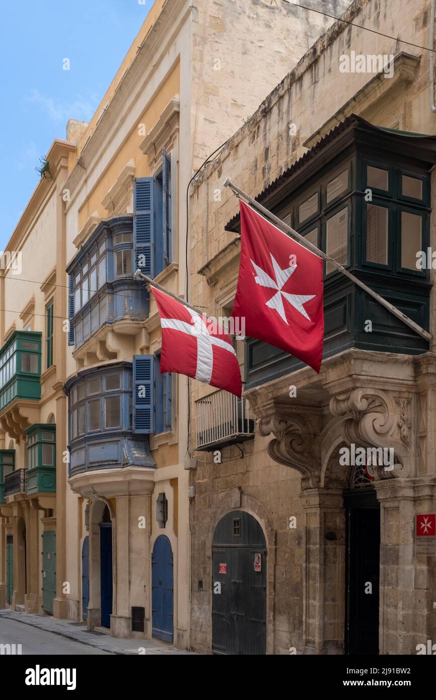 Bandiere maltesi, Valletta, Malta Foto Stock