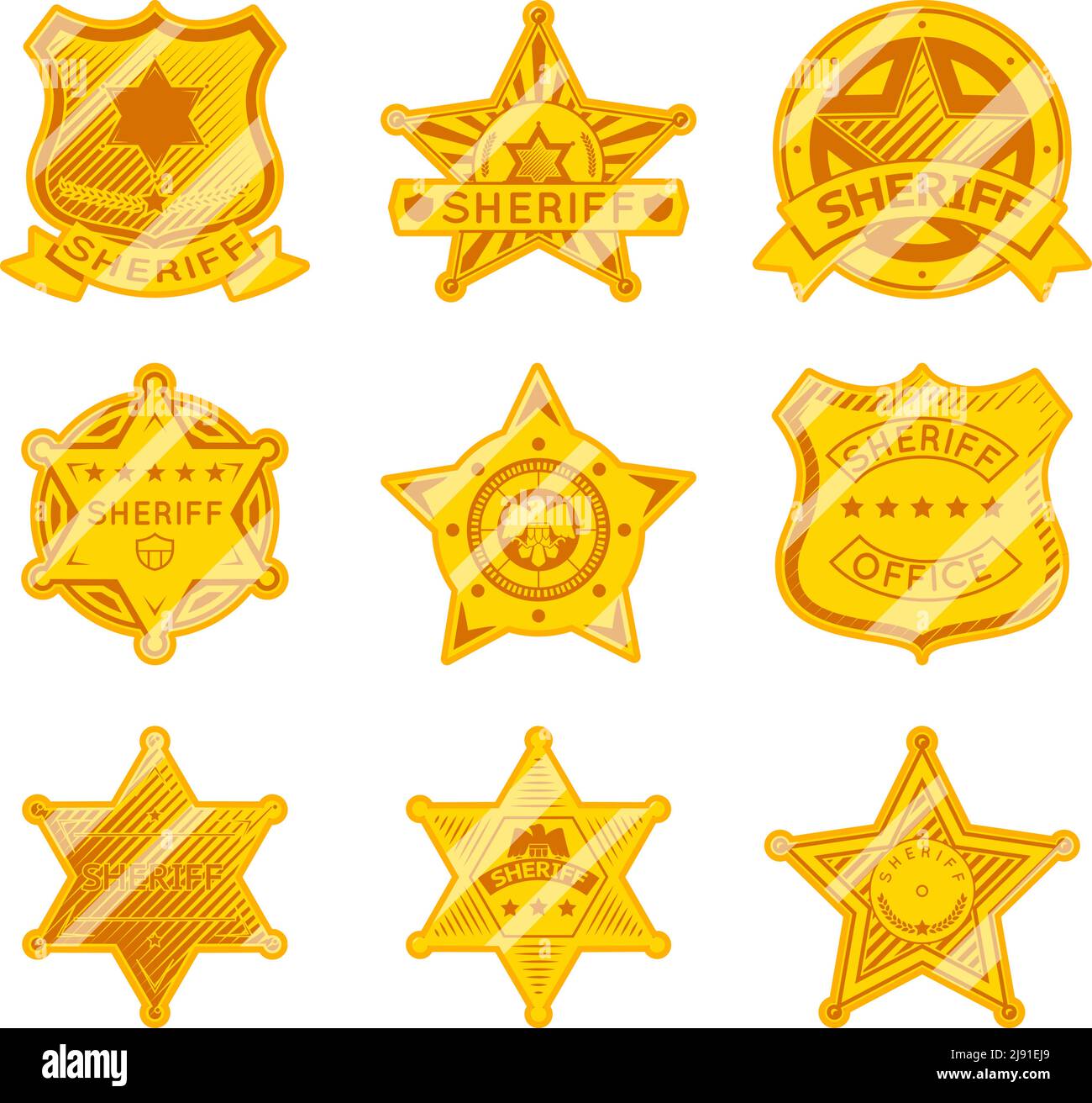 Badge Golden sheriff star. Polizia e diritto, autorità e giustizia, stella marshall. Illustrazione vettoriale Illustrazione Vettoriale