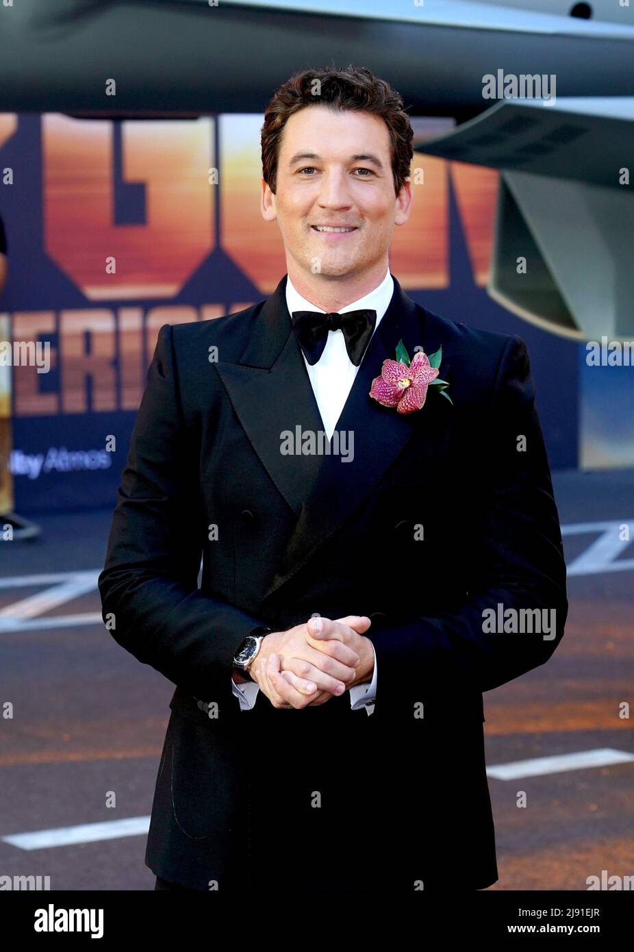 Miles Teller partecipa alla prima britannica di Top Gun: Maverick all'Odeon Leicester Square, nel centro di Londra. Data immagine: Giovedì 19 maggio 2022. Foto Stock