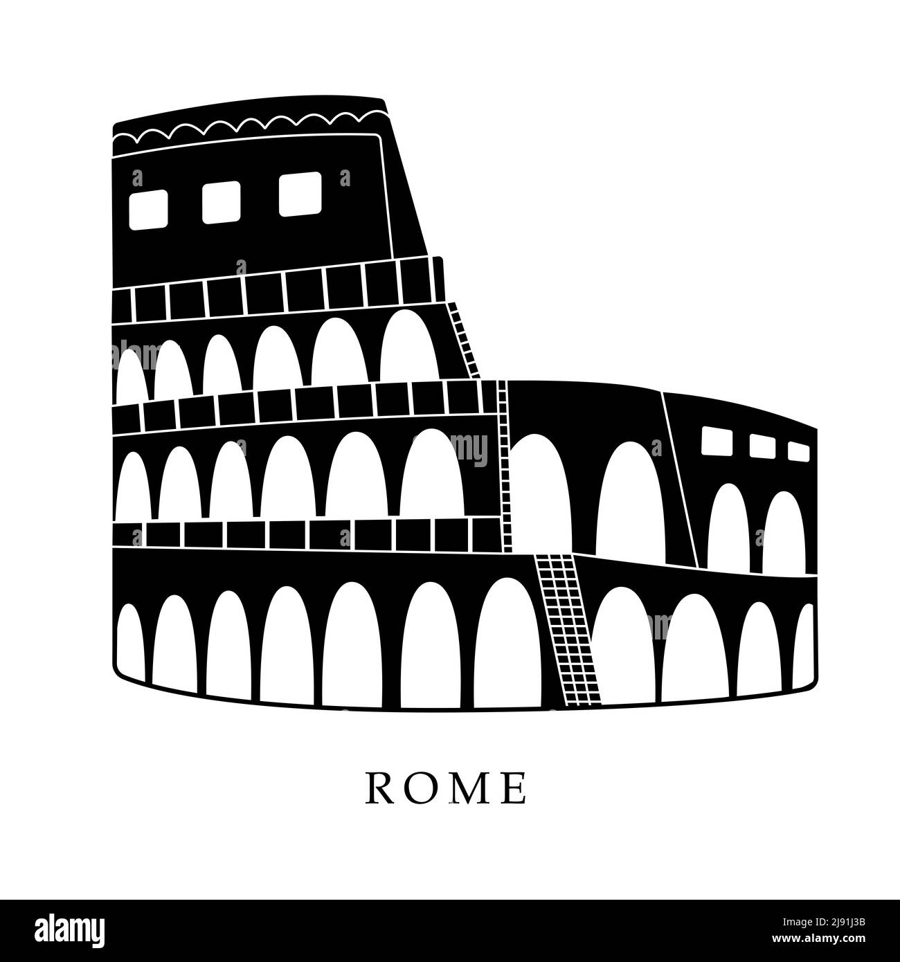 Capitali europee, Roma. Illustrazione in bianco e nero Illustrazione Vettoriale