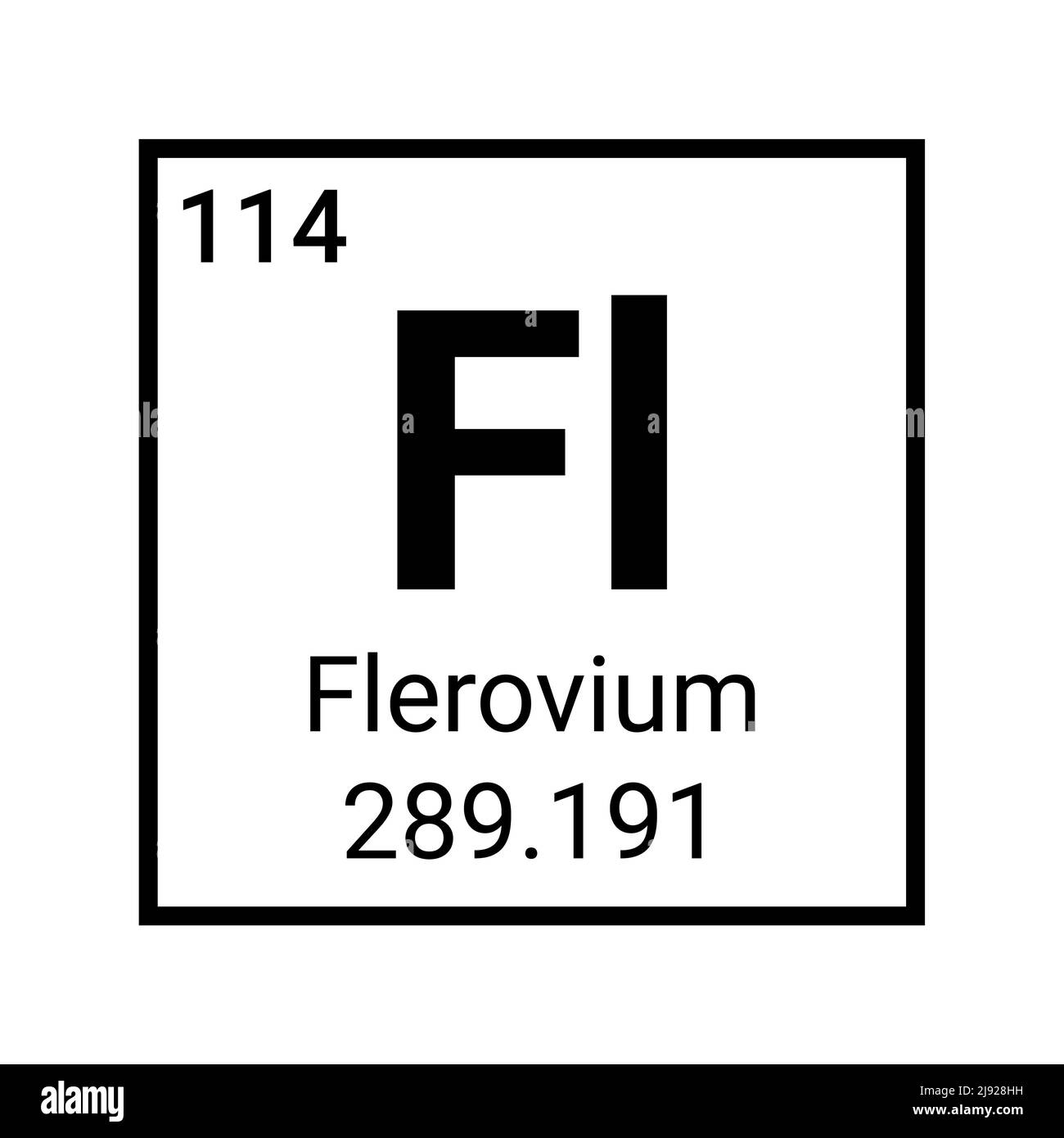 Icona del simbolo atomico dell'elemento della tabella periodica di Flerovium mendeleev Illustrazione Vettoriale