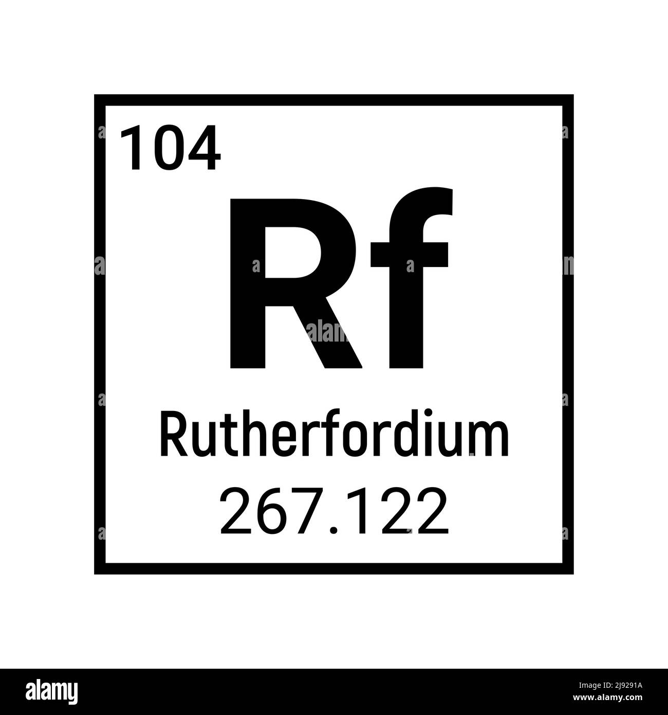 Educazione agli elementi chimici dell'atomo di rutherfordium. Elemento del segno rutherfordium mendeleev Illustrazione Vettoriale