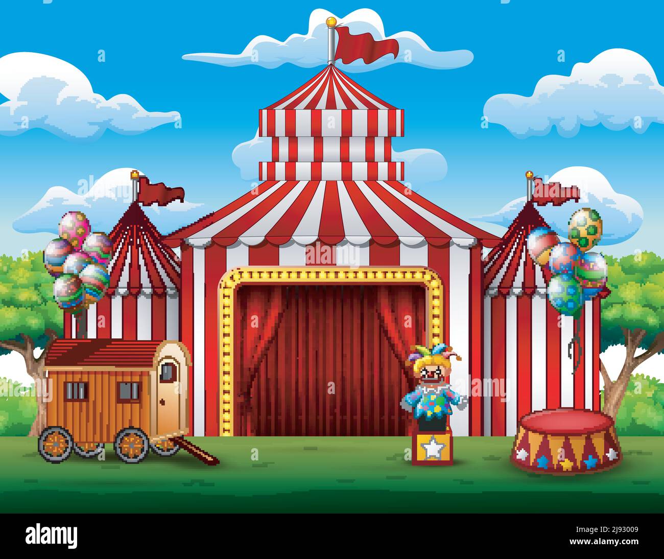 Grande top circo tende sfondo bianco e rosso Illustrazione Vettoriale