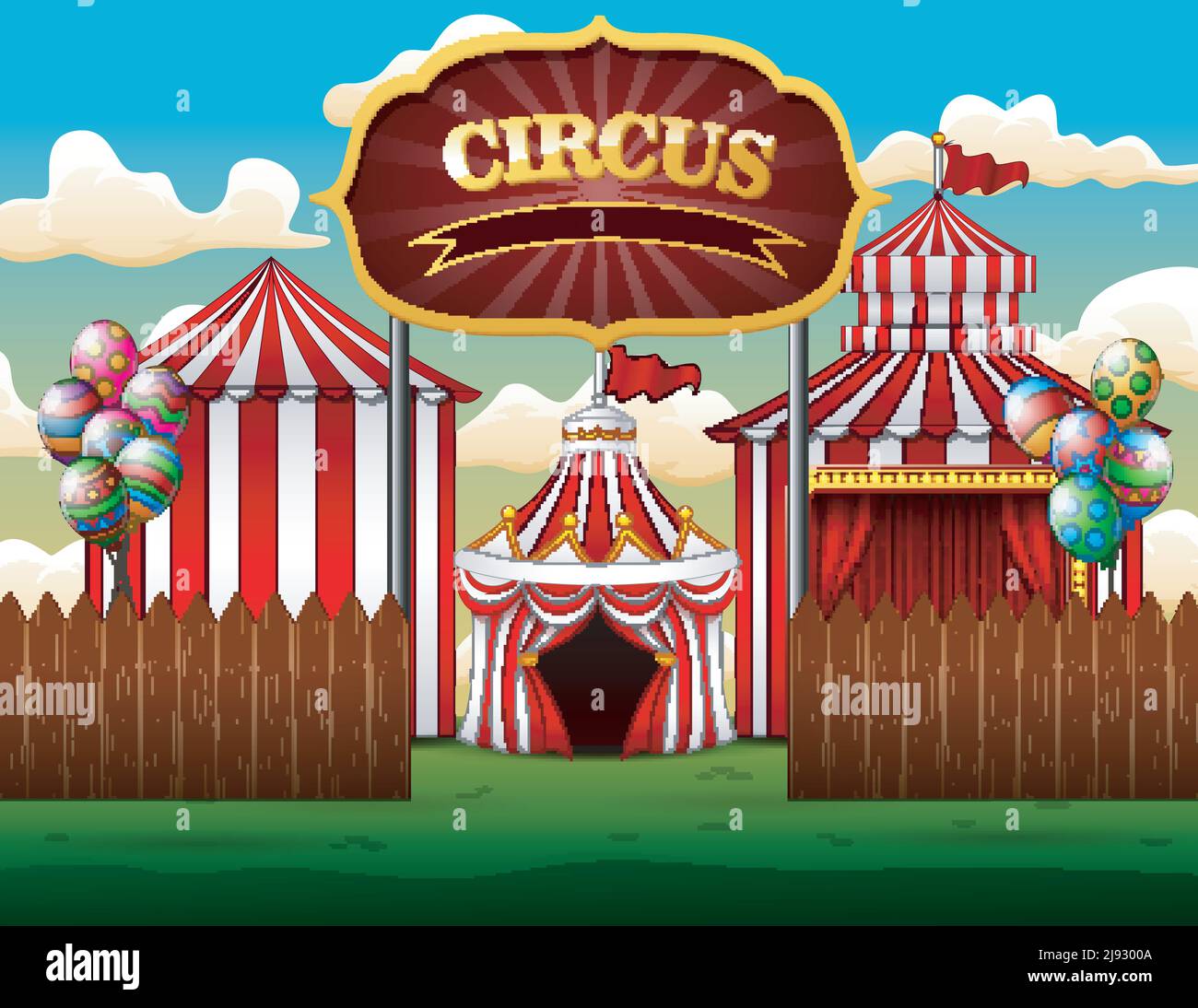 Grande top circo tende sfondo bianco e rosso Illustrazione Vettoriale