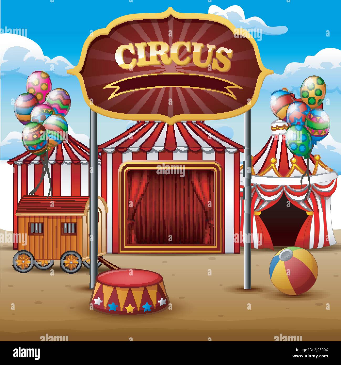 Grande top circo tende sfondo bianco e rosso Illustrazione Vettoriale
