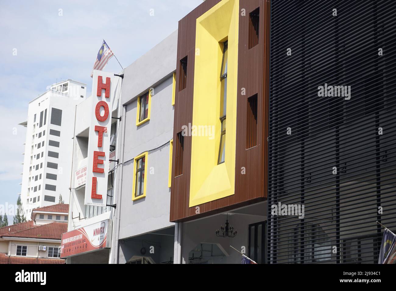Cartello hotel economico a Kuala Lumpur, Malesia Foto Stock