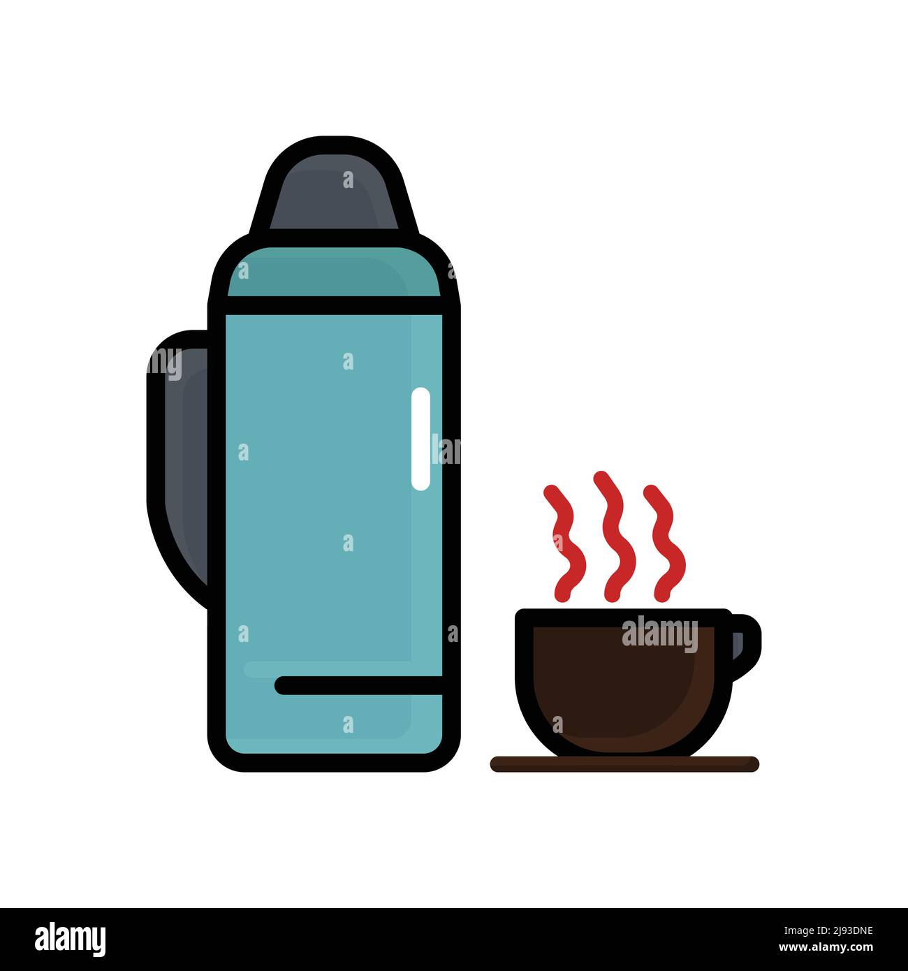 Thermos di acqua calda e vettore icona della tazza di caffè. Bevanda calda. Stile dell'icona a linea piena. Design semplice modificabile. Disegno semplice illustrazione Illustrazione Vettoriale