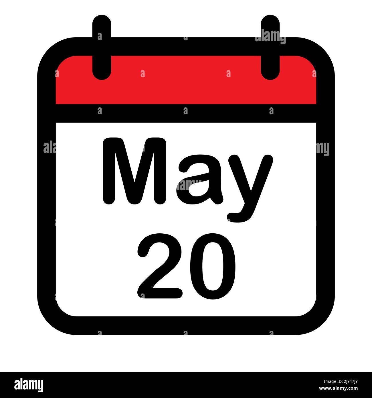 Icona del calendario con il 20 maggio, illustrazione vettoriale Illustrazione Vettoriale