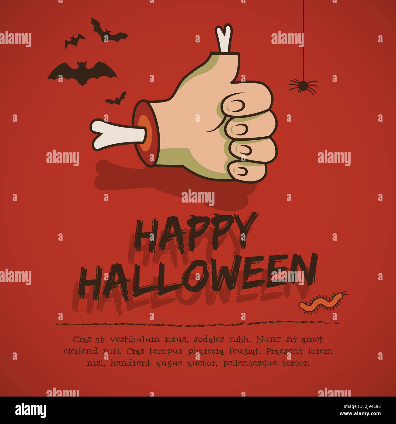 Happy biglietto d'auguri halloween con mano e approvazione gesti animali su sfondo rosso illustrazione vettoriale stile cartoon Illustrazione Vettoriale