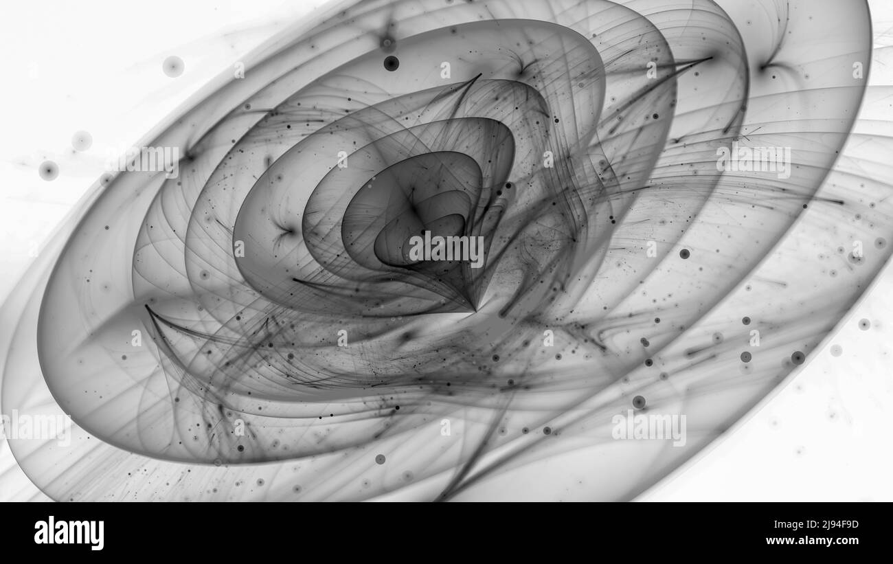 Onde quantistiche nello spazio, mappa astratta di intensità invertita generata dal computer, bianco e nero, rendering 3D Foto Stock