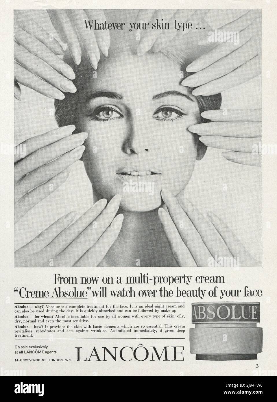 Lancome Absolue Lancome Creame Absolue vintage paper advert 1980s 1970s Foto Stock