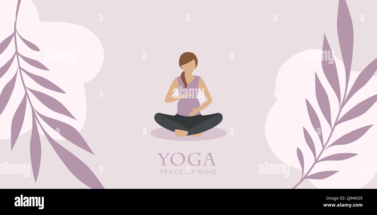 ragazza yoga incinta in meditazione posa con palma lasciare sfondo Illustrazione Vettoriale