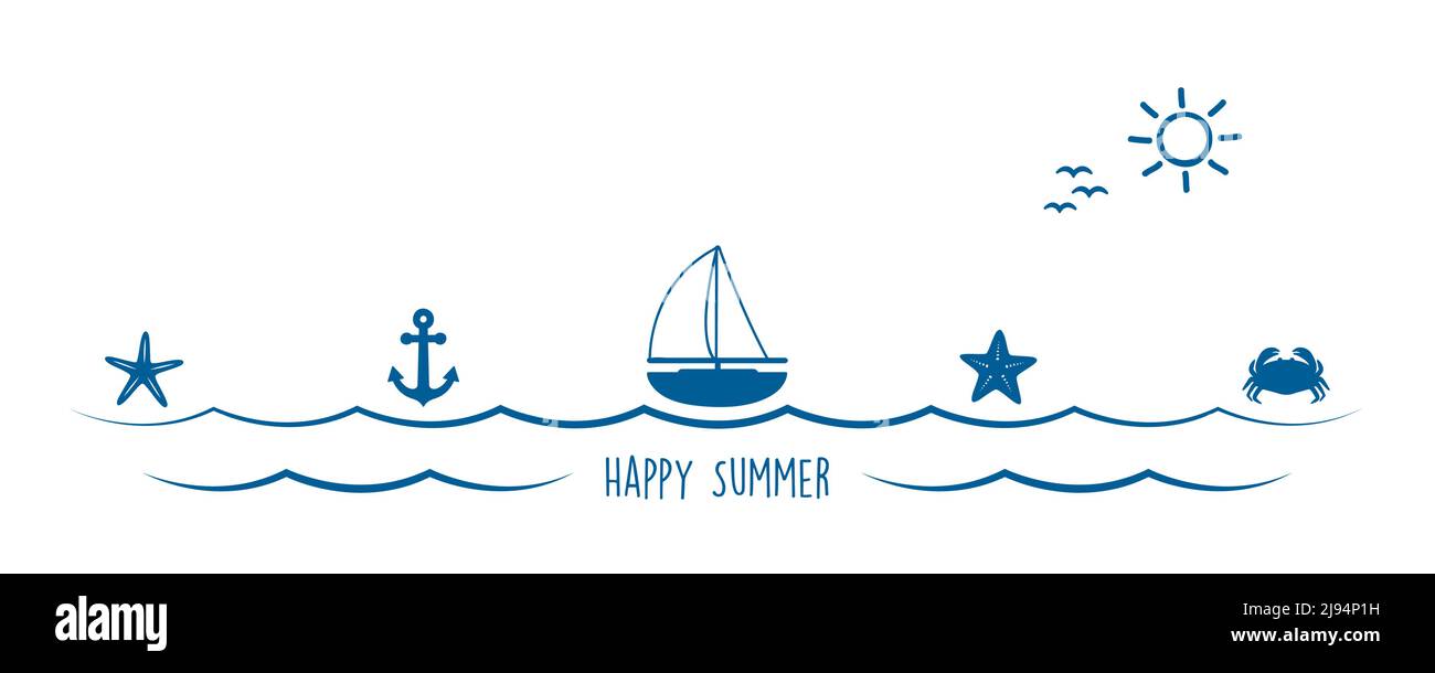estate vacanza marina design banner mare barca shell stelle marine ancher Illustrazione Vettoriale