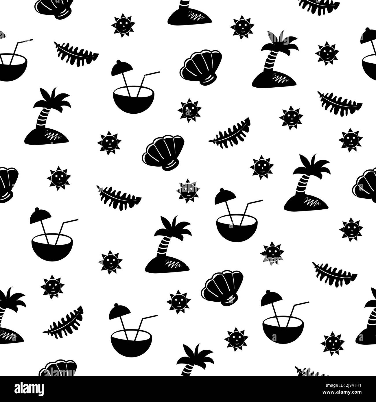 Elementi estivi, motivo senza cuciture in bianco e nero Illustrazione Vettoriale