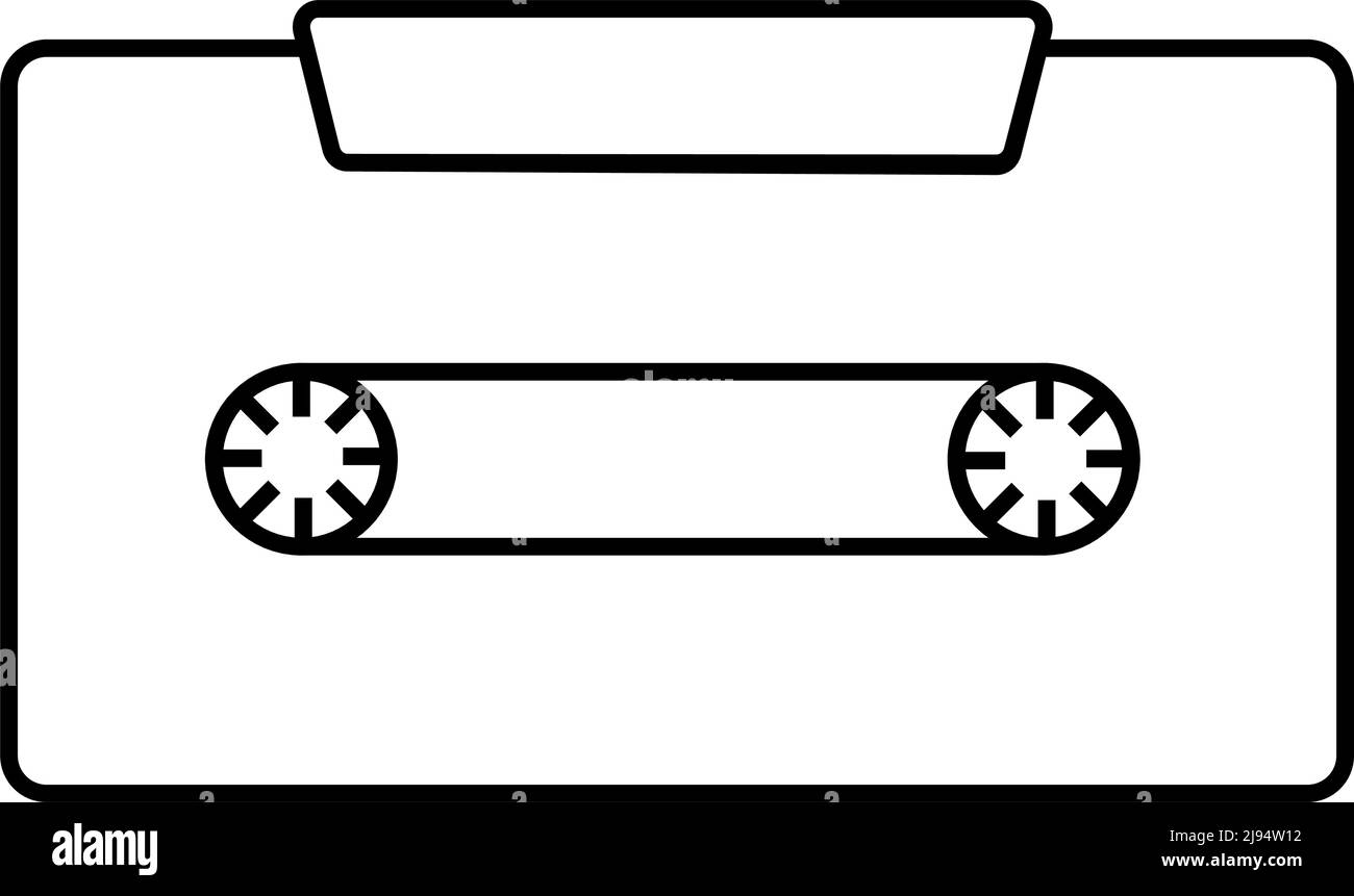 Icona della cassetta musicale per il Web. Icona semplice linea nera con sfondo bianco Illustrazione Vettoriale
