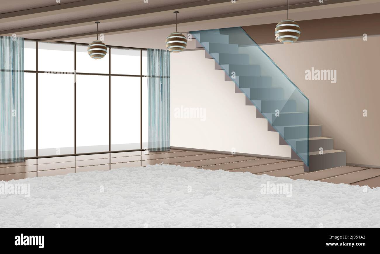 Illustrazione vettoriale degli interni moderni con scale e materiali ecologici in stile minimalista Illustrazione Vettoriale