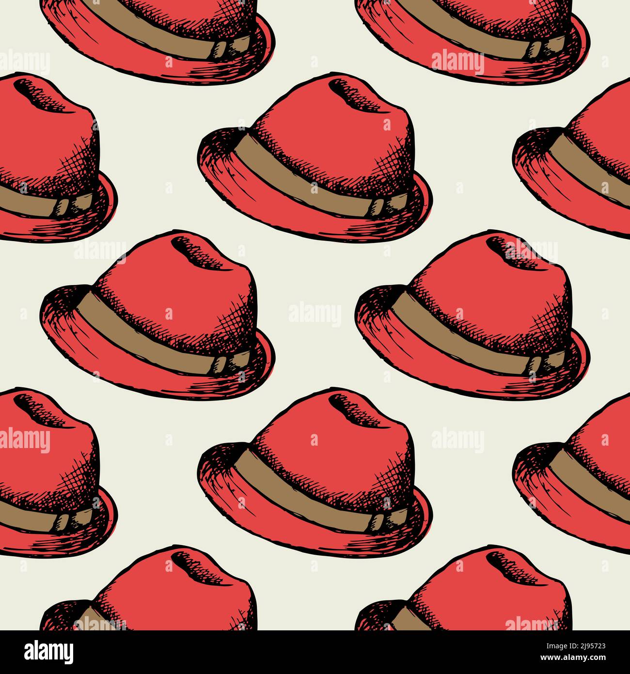 Red Hat retro sfondo senza cuciture. Tappezzeria decorazione hipster cap. Illustrazione vettoriale Illustrazione Vettoriale