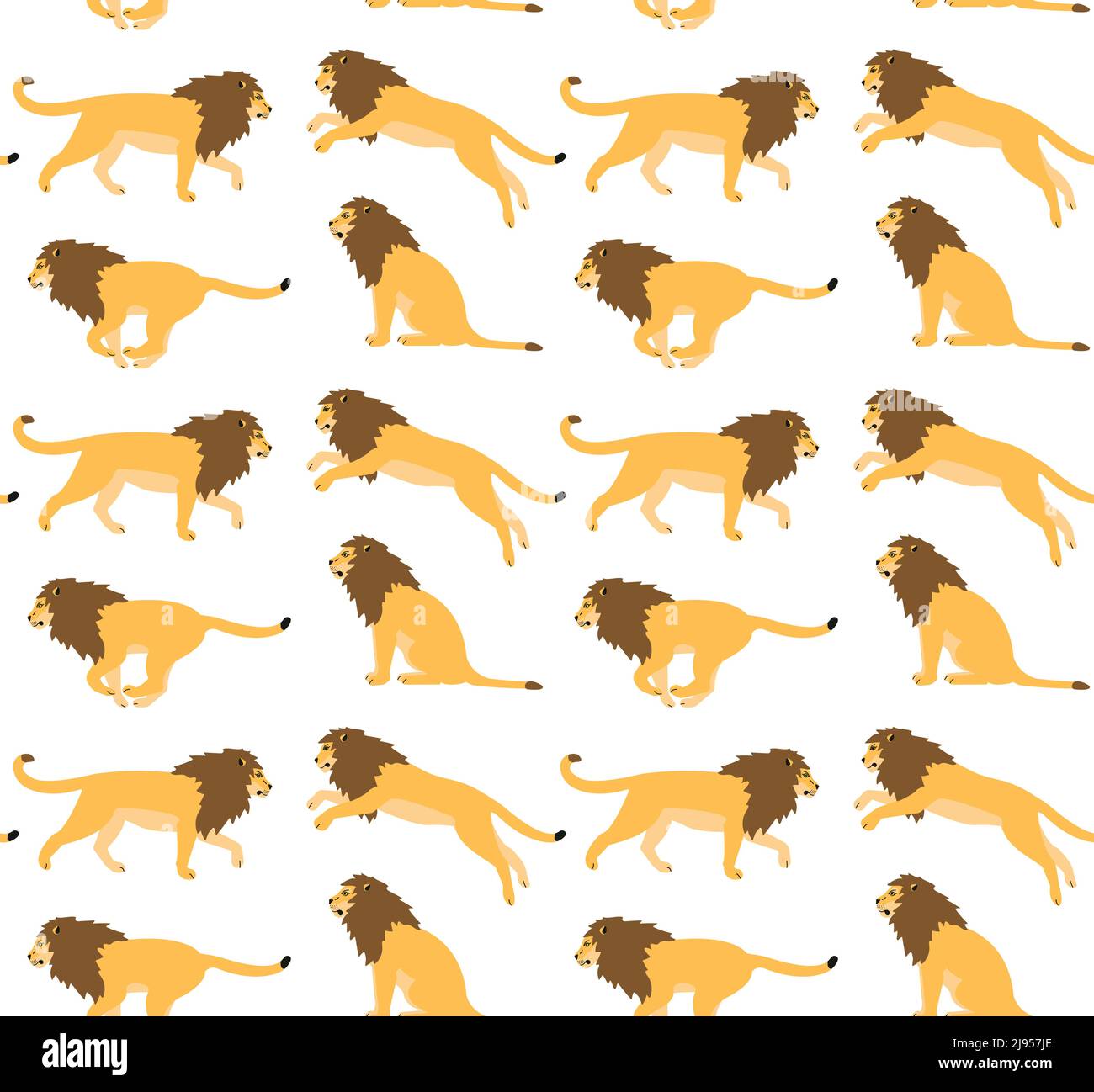Modello vettoriale senza giunture di leoni piatti disegnati a mano Illustrazione Vettoriale