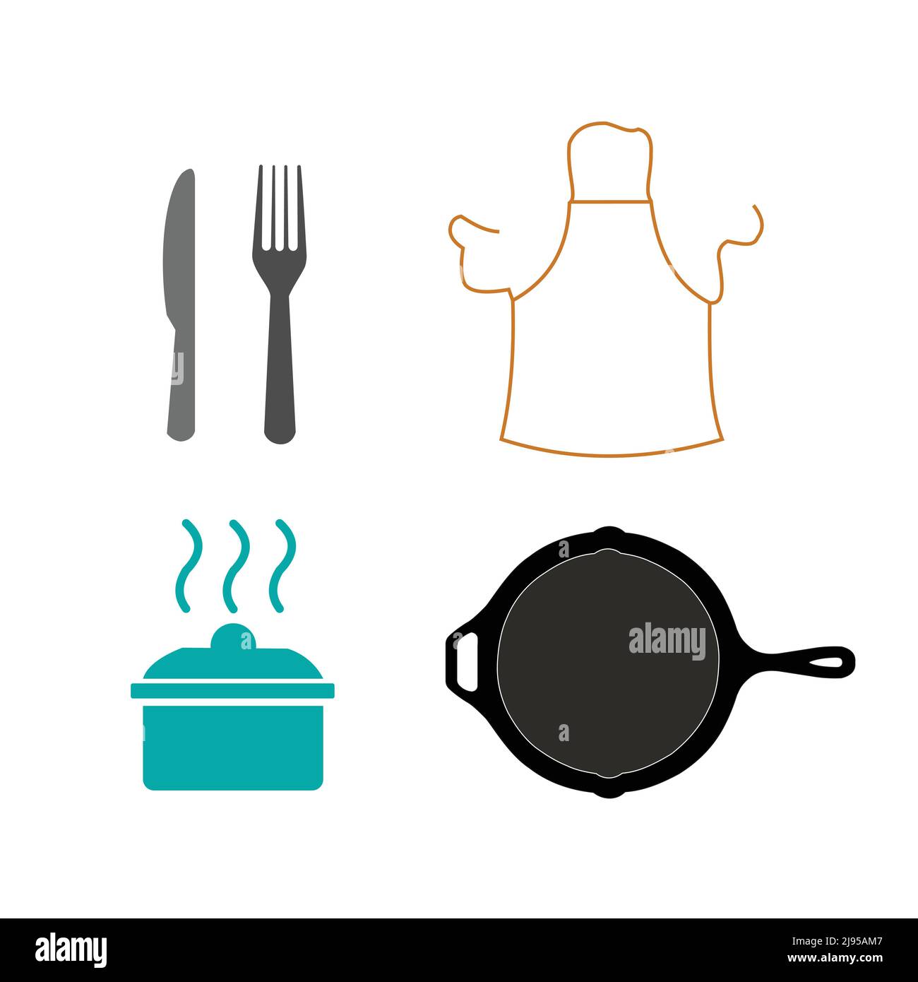 Icone del ristorante e del caffè. Cucina e cucina, insieme vettoriale di icone di cottura. Illustrazione Vettoriale