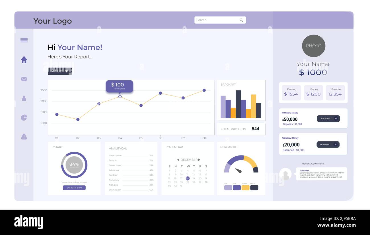 dashboard del sito web con elementi infografici Illustrazione Vettoriale