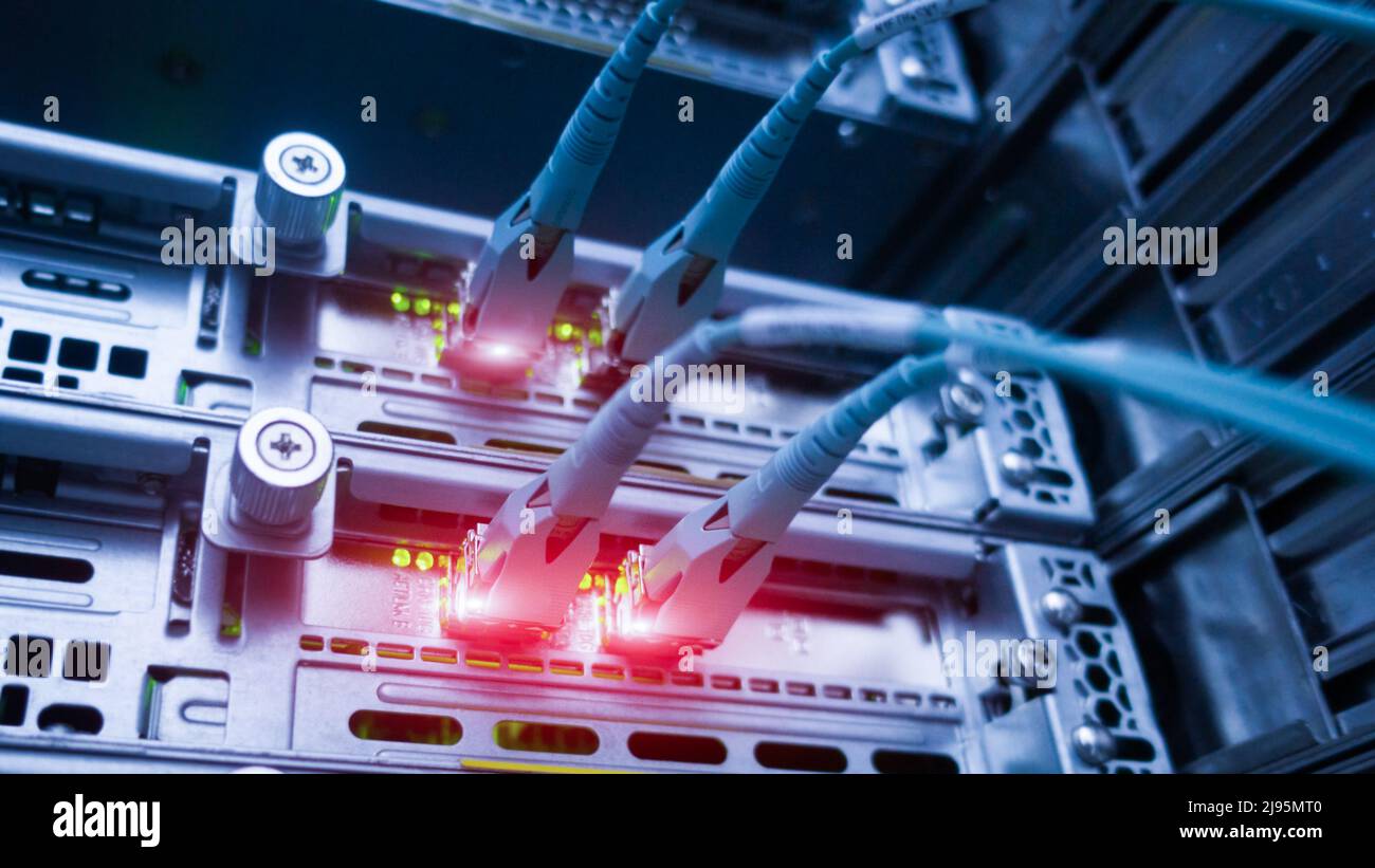 Rack server di rete per infrastruttura Internet di telecomunicazione Foto Stock