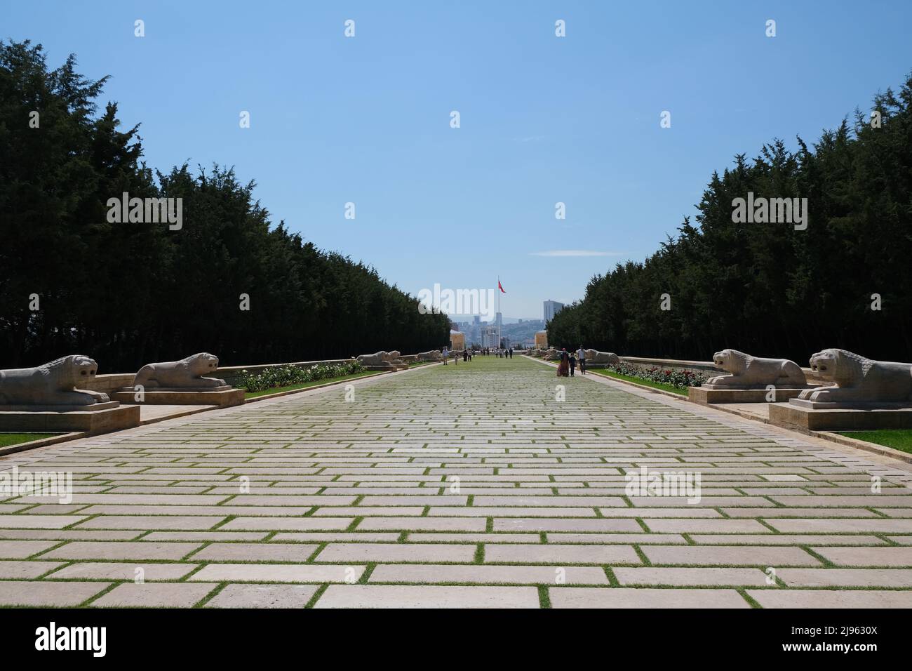 Lion Road a Anıtkabir. Le statue del leone su strada a Anıtkabir, Ankara, Turchia. Foto Stock