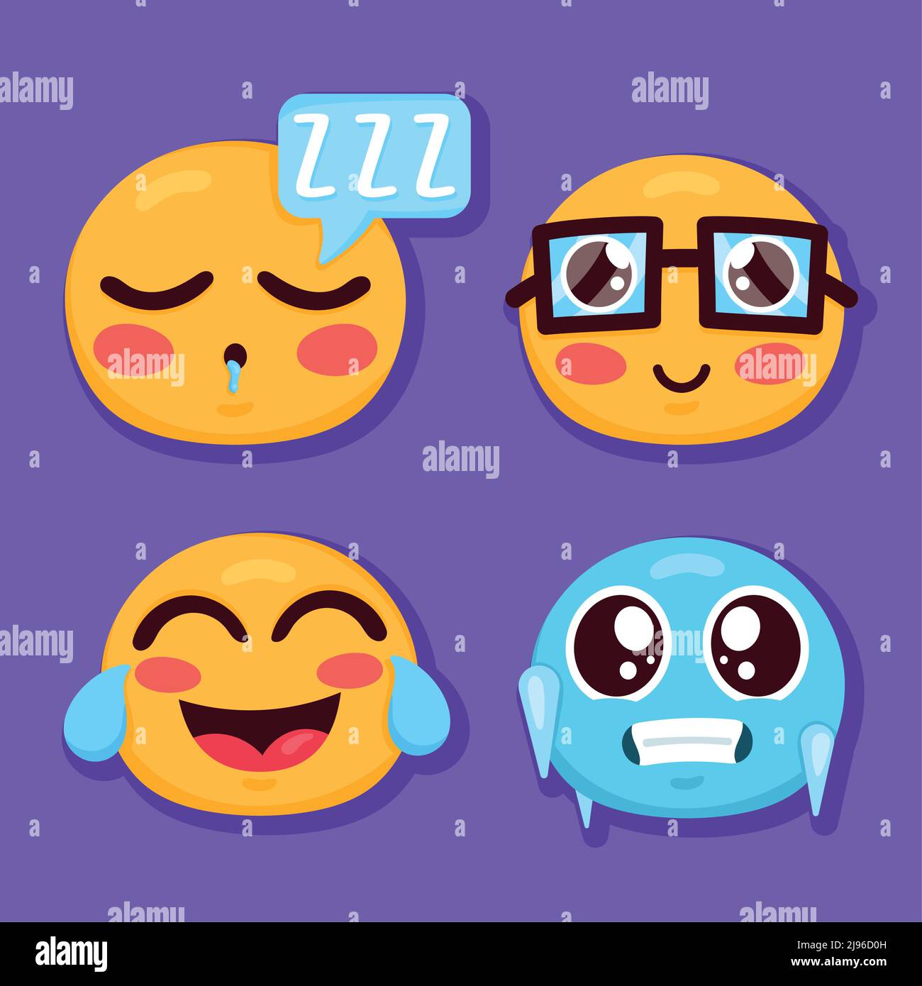 quattro caratteri emoji impostano icone Illustrazione Vettoriale