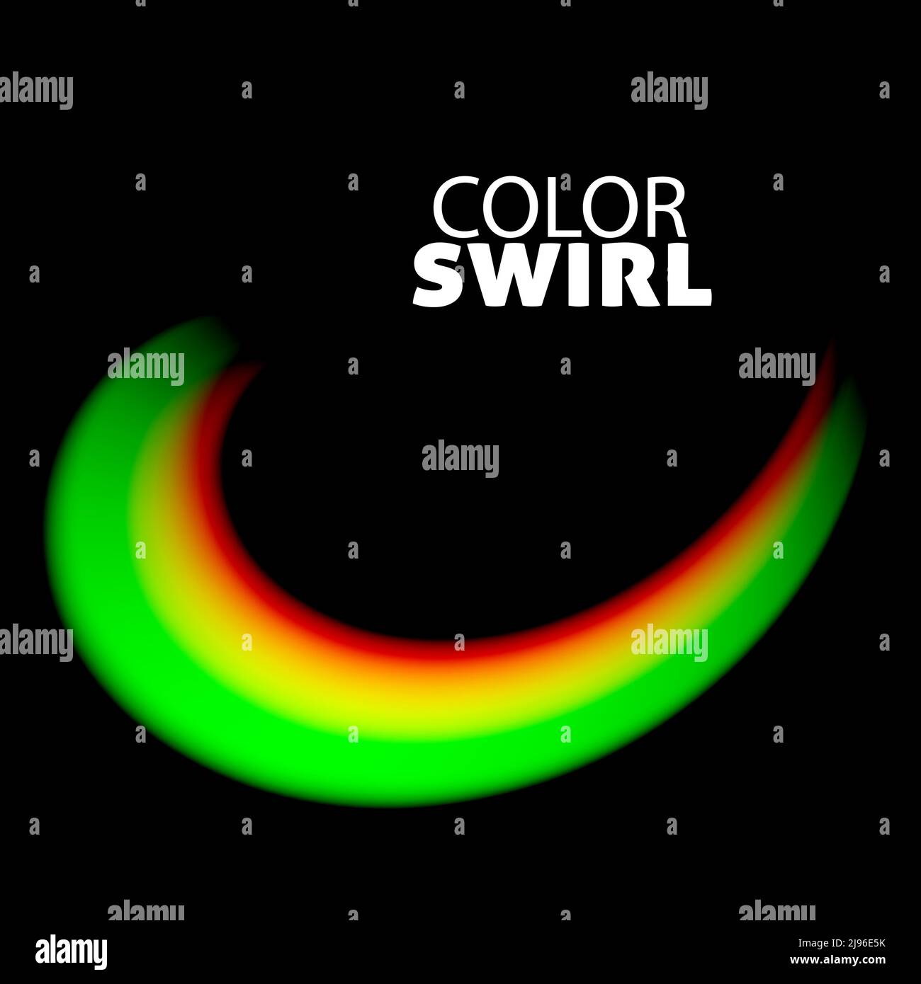 Vortice di colore. Spazzolone sfumato multicolore in verde, giallo e rosso su sfondo nero. Grafica vettoriale a colori Illustrazione Vettoriale