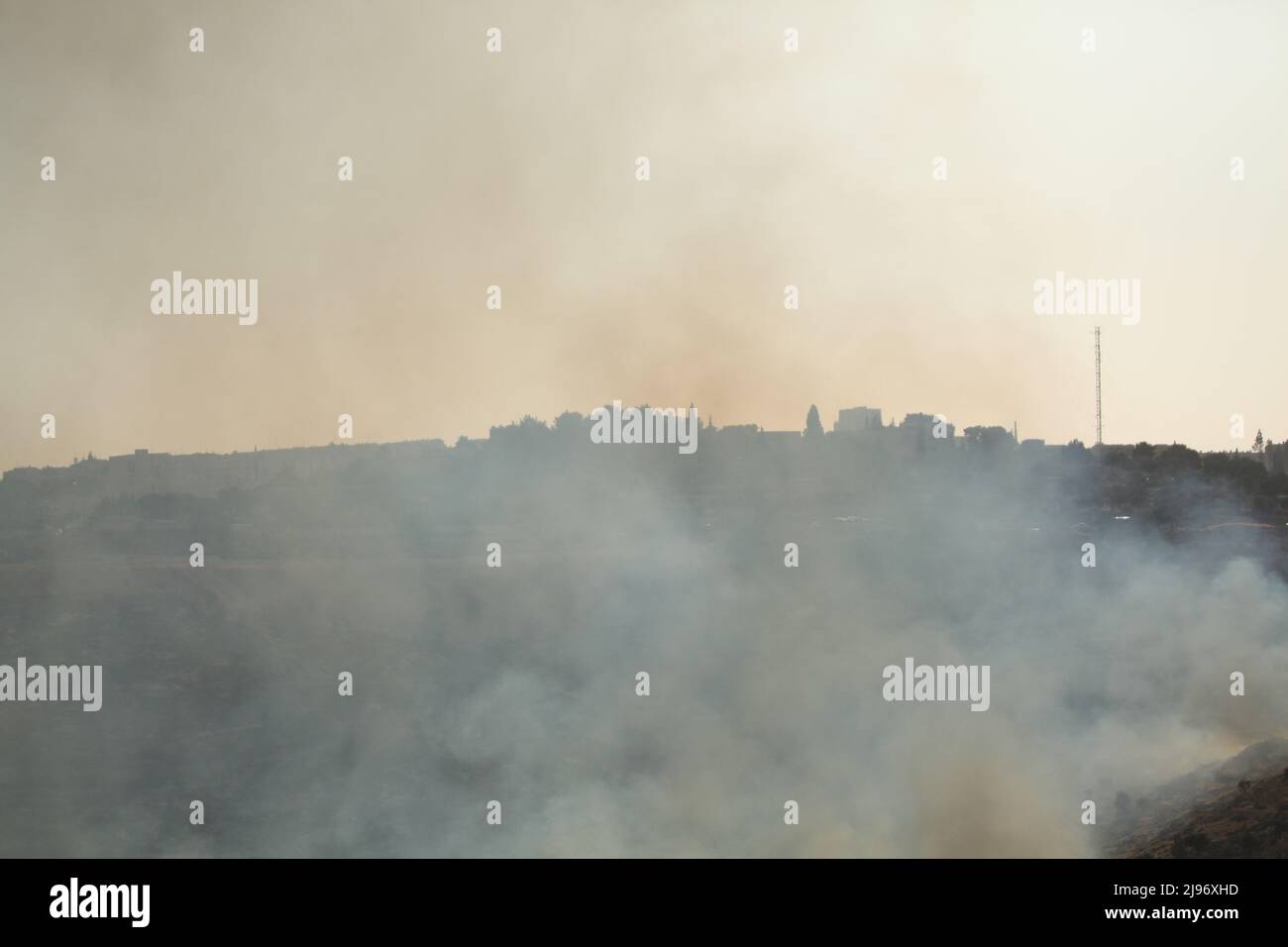 Incendi boschivi e fumo a Gerusalemme Foto Stock