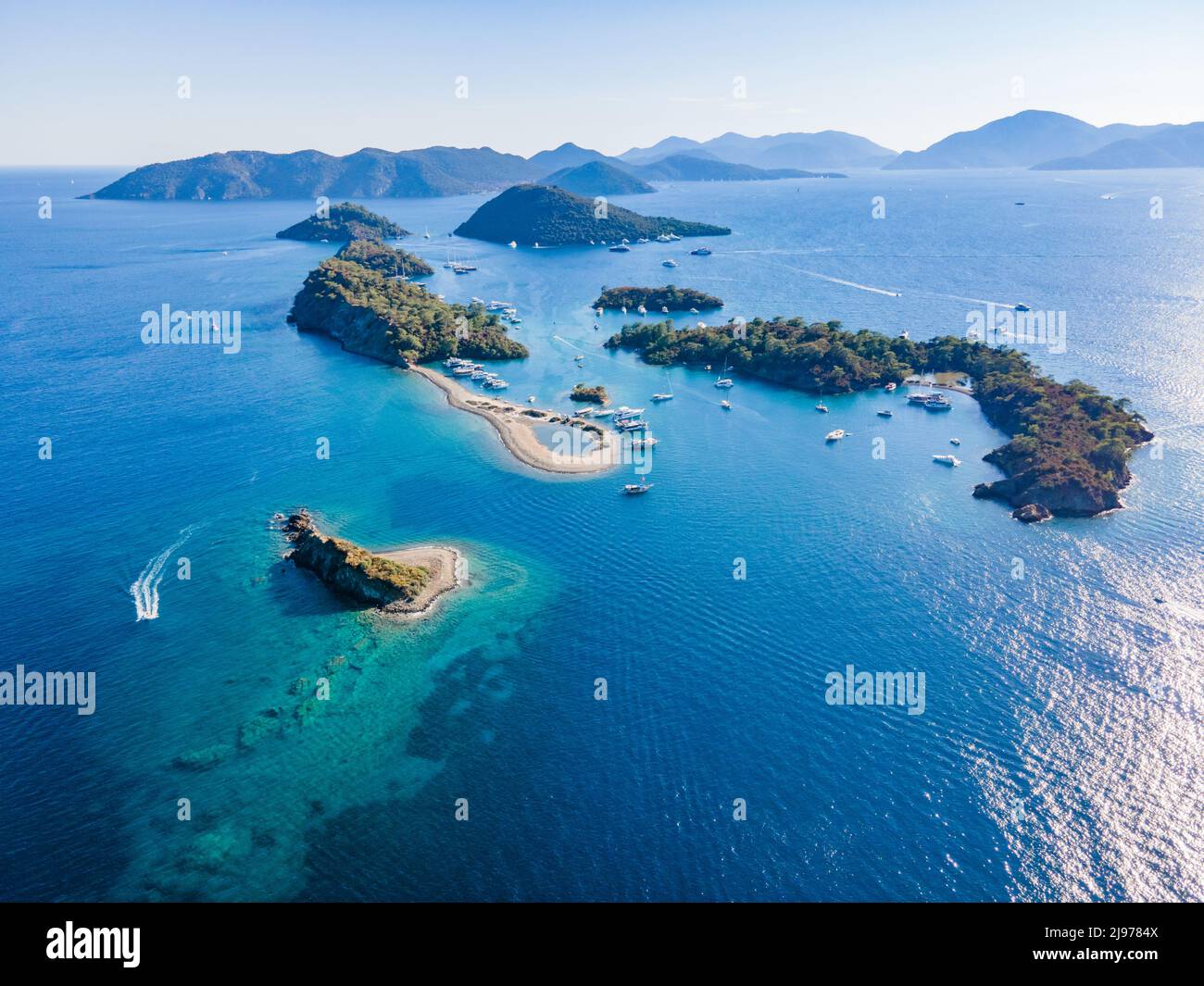 Isole Göcek Yassıca fucilate con il drone di sopra Göcek, Muğla - Turchia Foto Stock