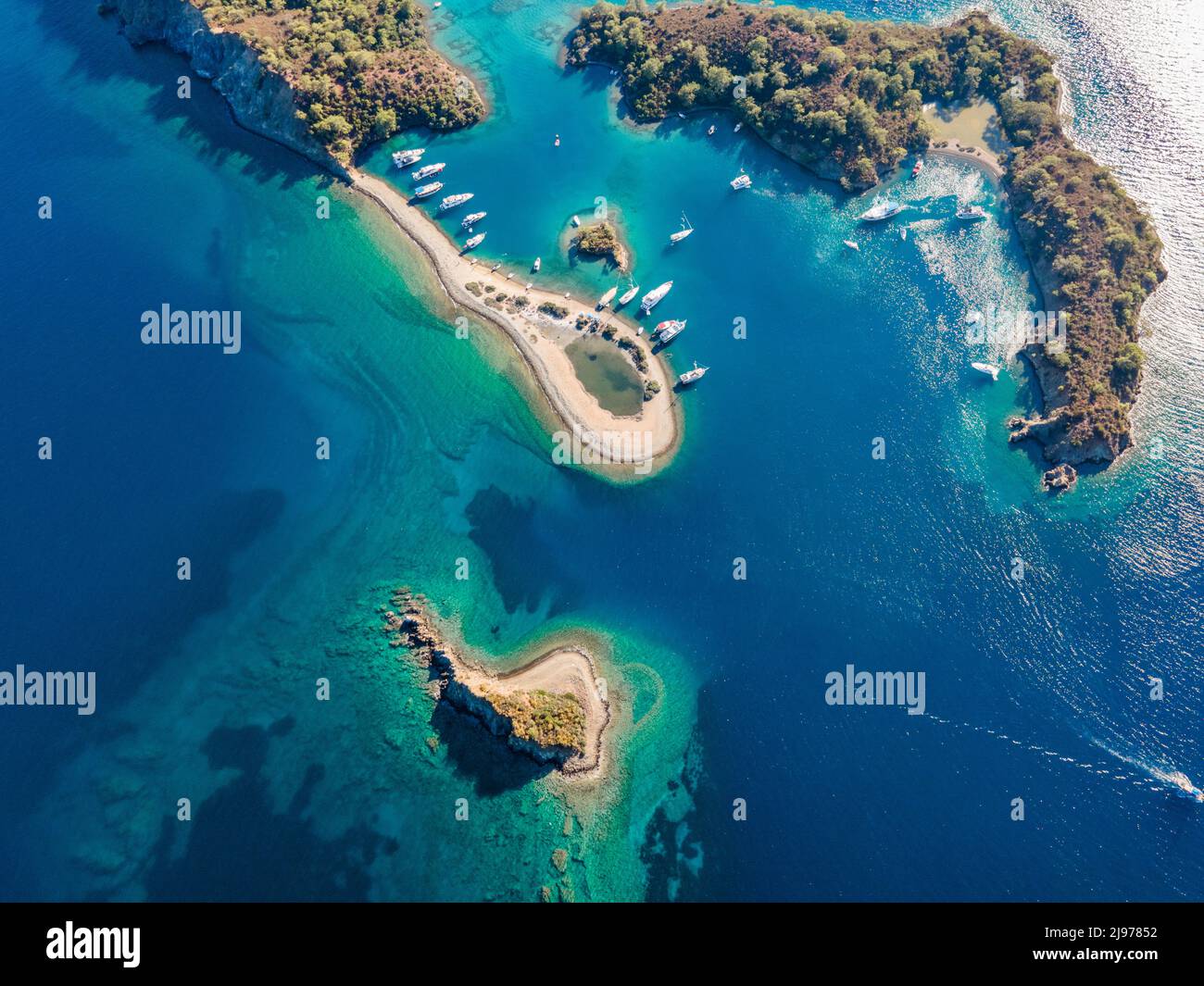 Isole Göcek Yassıca fucilate con il drone di sopra Göcek, Muğla - Turchia Foto Stock