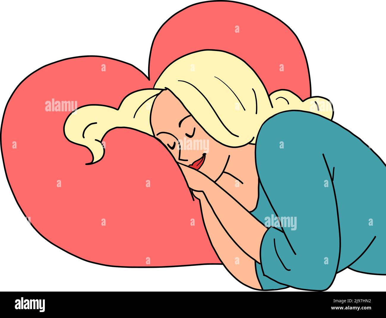 Una giovane donna dorme di notte, riposa la fatica. Atmosfera casalinga e rilassata Illustrazione Vettoriale
