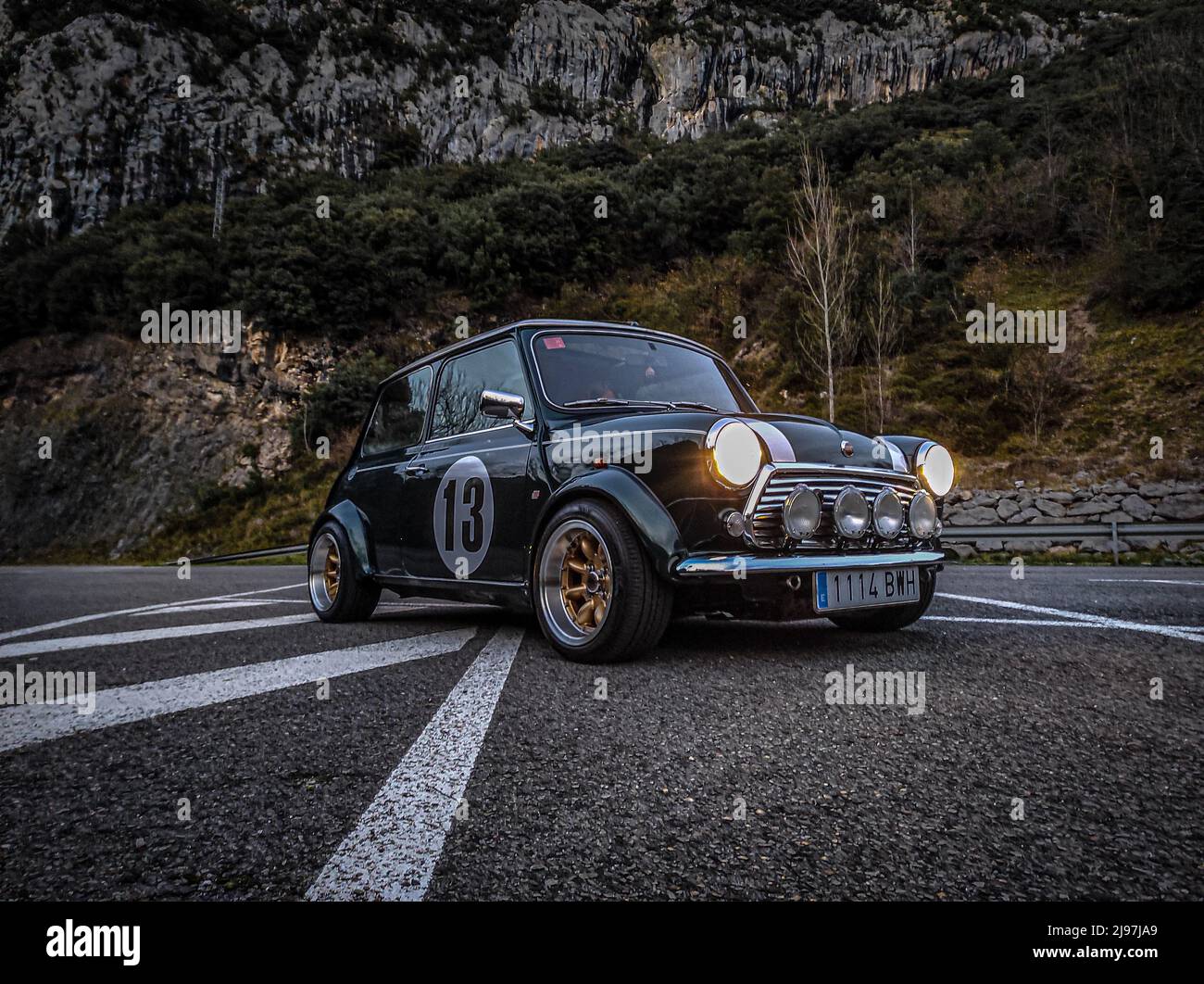 Mini Cooper Green Classic British Racing Foto Stock