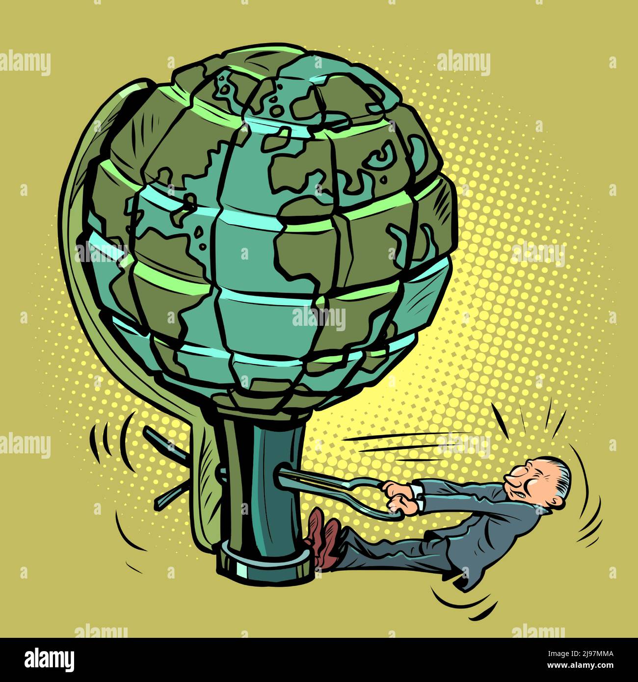 Il politico vuole far esplodere il mondo. Pianeta Terra è come una granata. Guerra e aggressione Illustrazione Vettoriale