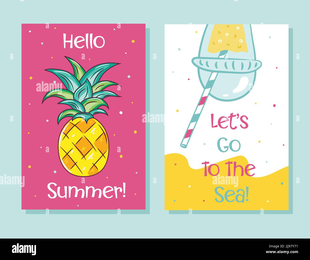 Set vettoriale di carte estive luminose con ananas. Illustrazione Vettoriale