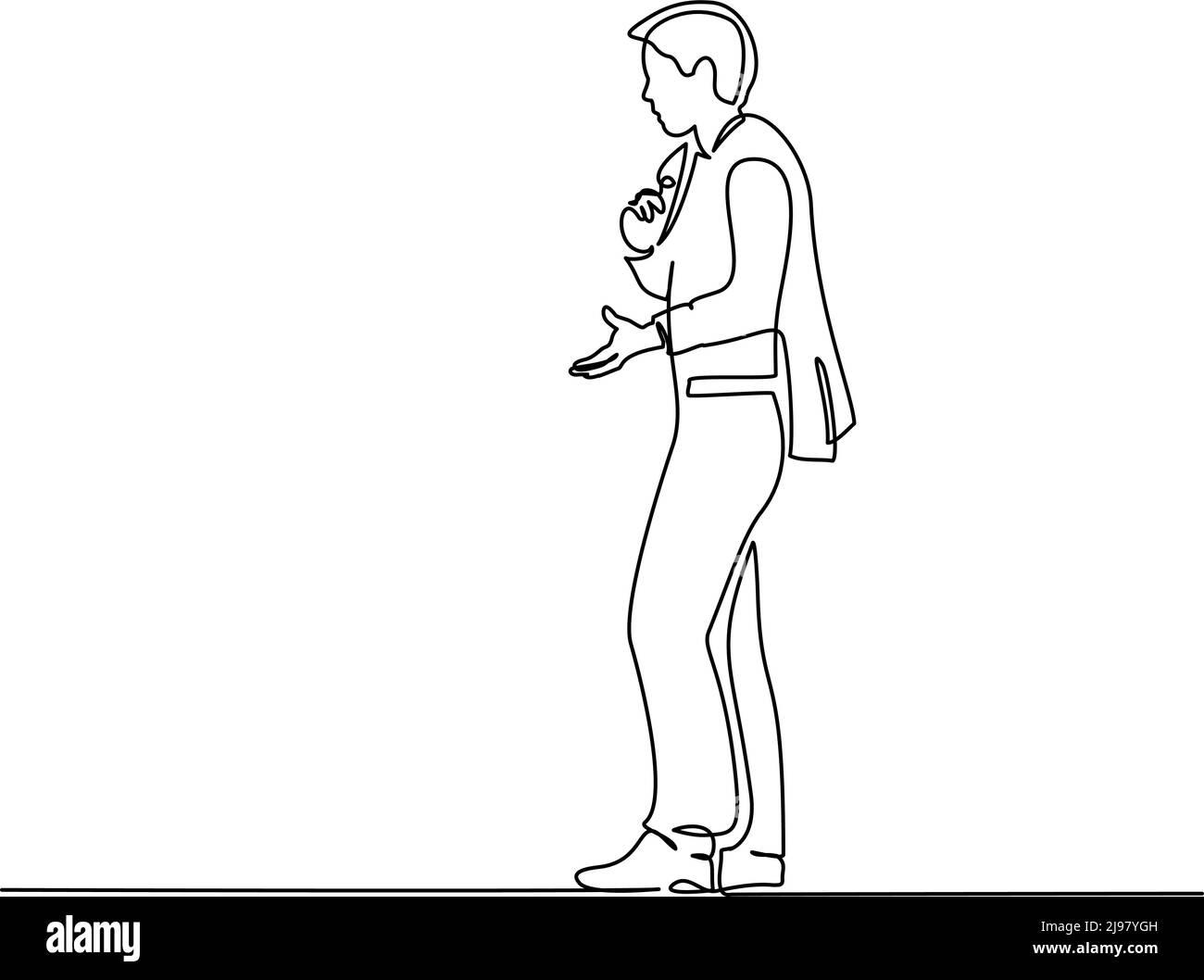 Uomo in piedi che gesturava emotivamente. Disegno continuo su una linea. Illustrazione vettoriale. Illustrazione Vettoriale