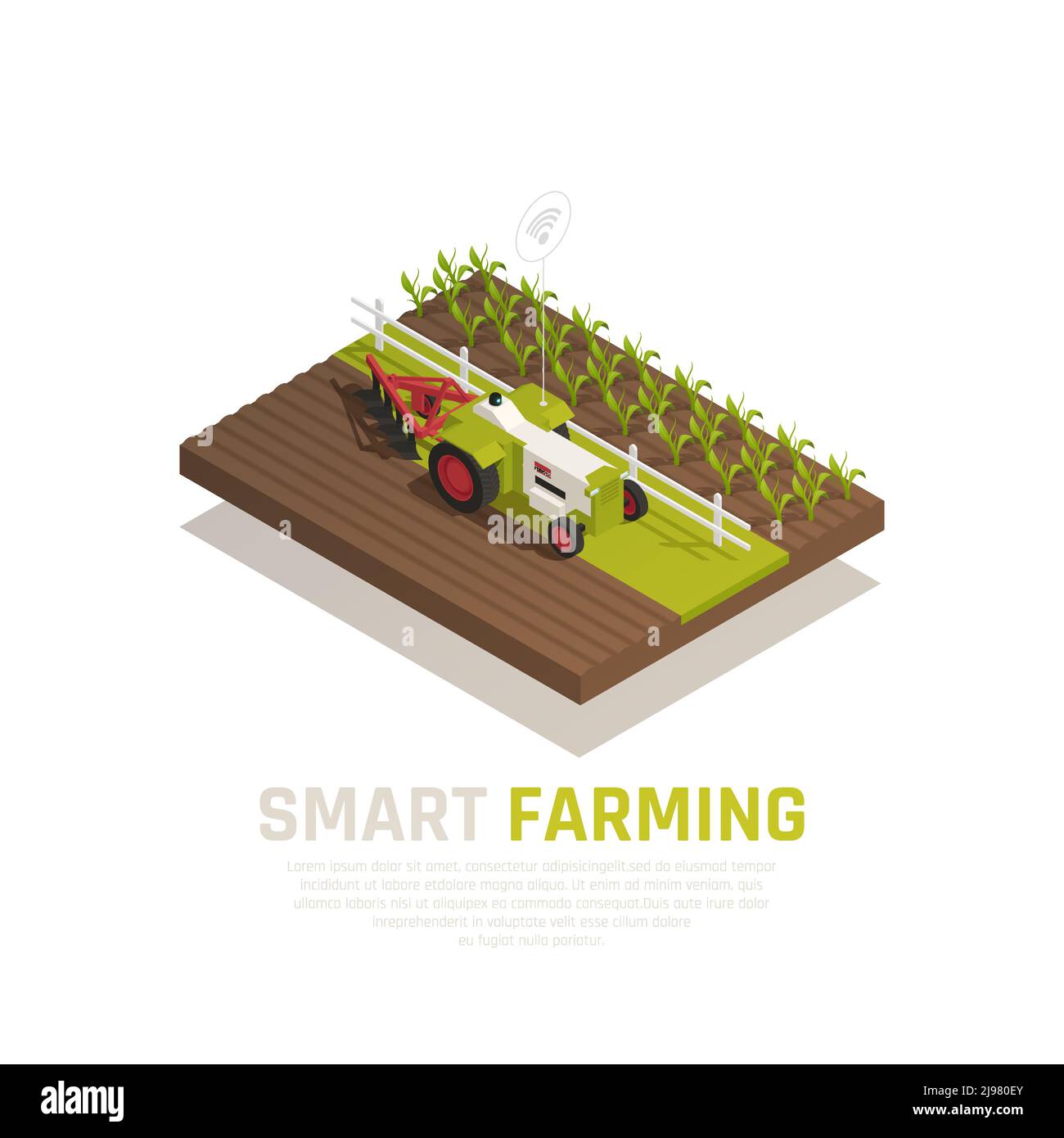 Composizione agricola intelligente con simboli di agricoltura e raccolto vettore isometrico illustrazione Illustrazione Vettoriale
