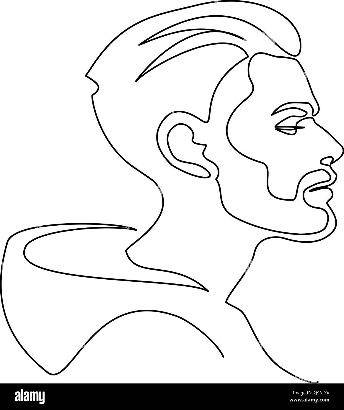 Ritratto moderno di uomo con barba di profilo. Disegno continuo su una linea. Illustrazione vettoriale. Illustrazione Vettoriale