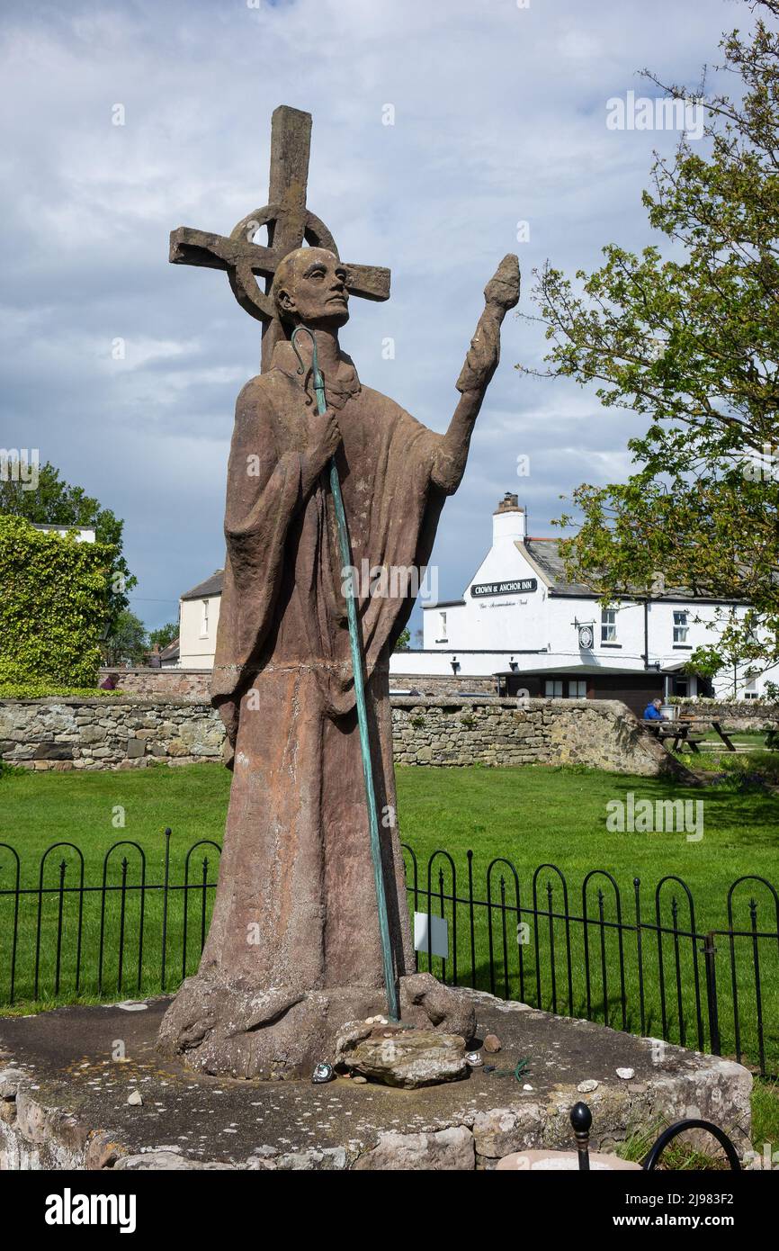 Inghilterra, Northumberland, Lindisfarne, Isola Santa, Statua di St.Aidan Foto Stock